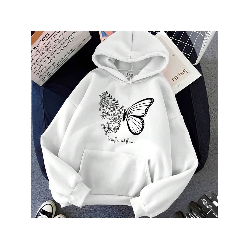 Blusa Moletom Algodão Feminino Algodão Premium Canguru Com Capuz Despojado Delicado Estampado Básico
