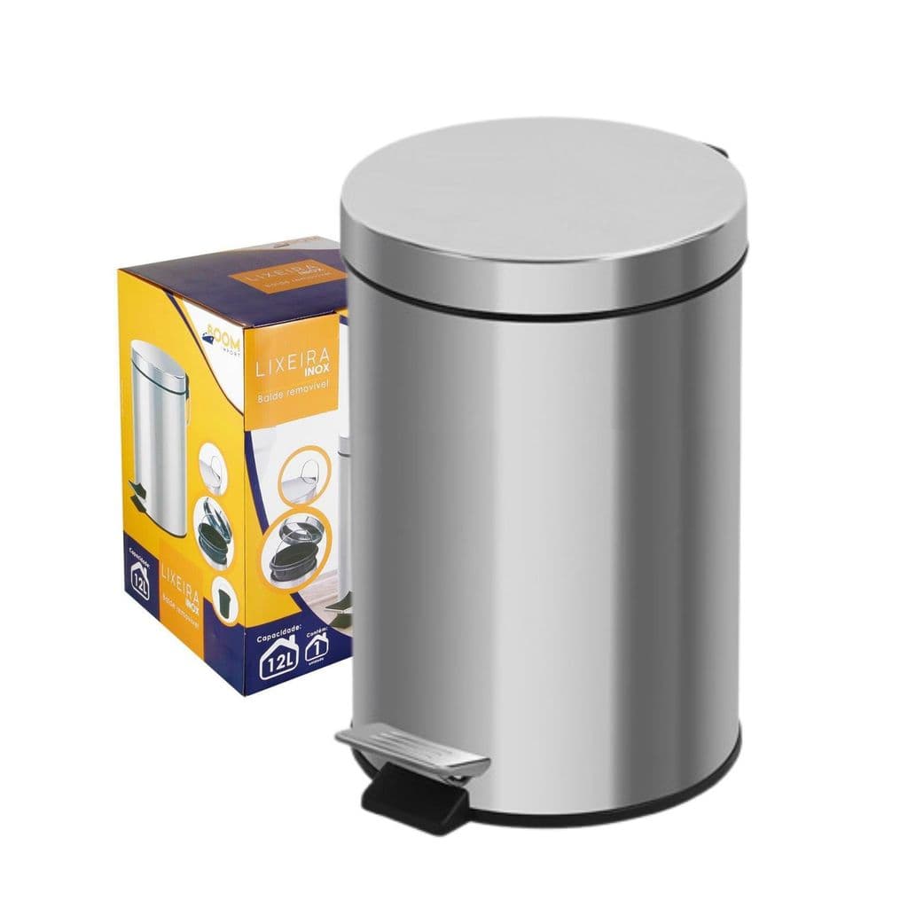 Lixeira com Pedal 12L Aço Inox Cozinha Escritório Redonda