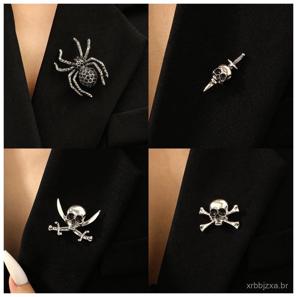 Novo Broche de Liga Estranho de Halloween  Pino de Caveira de Espada Dupla, Acessório de Roupas Personalidade