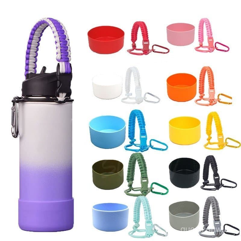 Paracord Garrafa De Água Alça Espaço Manga Ao Ar Livre Portátil Base De Silicone Suporte De Copo Cinta