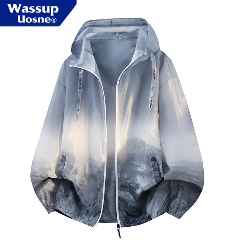 WASSUP Gradiente Cor Protetor Solar Roupas Masculinas Verão Leve Respirável Roupas de Pele de Gelo Esportes Ao Ar Livre