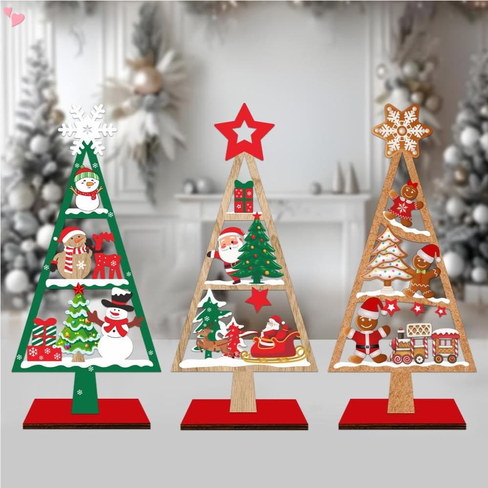 Árvore De Natal De Madeira Ornamento De Mesa Papai Noel Boneco De Neve Feliz Decoração Para Casa Ano Novo Presente Navid