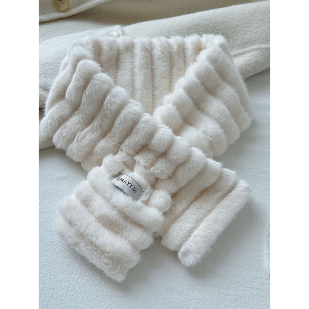 Inverno elegante em relevo listrado lã pescoço cachecol feminino pelúcia quente preguiçoso cruz cachecol pescoço apoio c