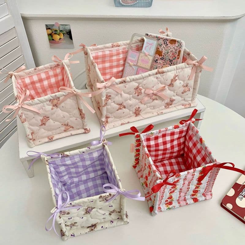 Cesta de armazenamento de mesa de tecido artesanal coreano estilo ins caixa de armazenamento dobrável lanches de mesa or