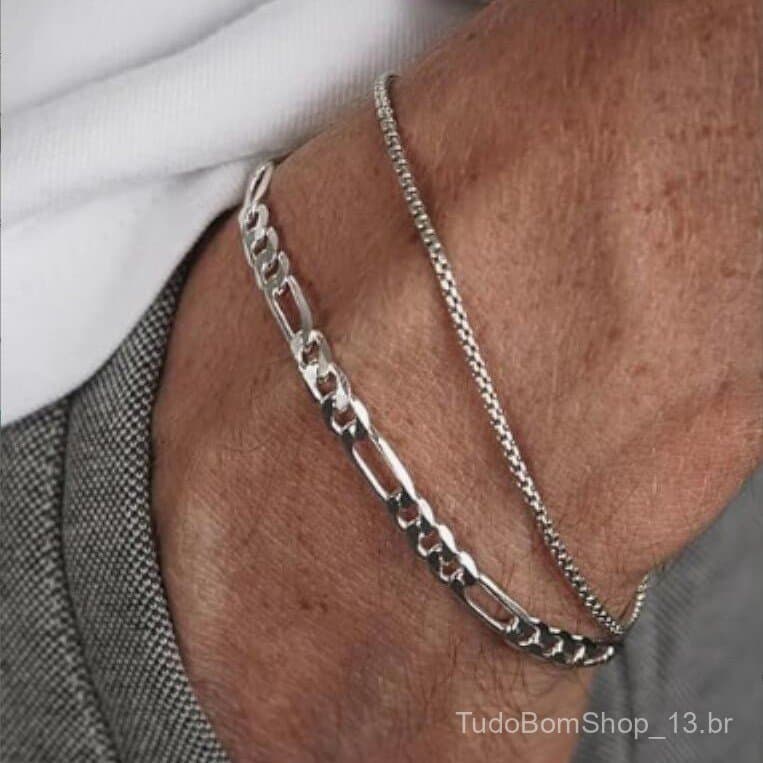 Pulseiras em camadas Hadar, estilo europeu e americano, unissex, personalizadas, em aço inoxidável com correntes planas