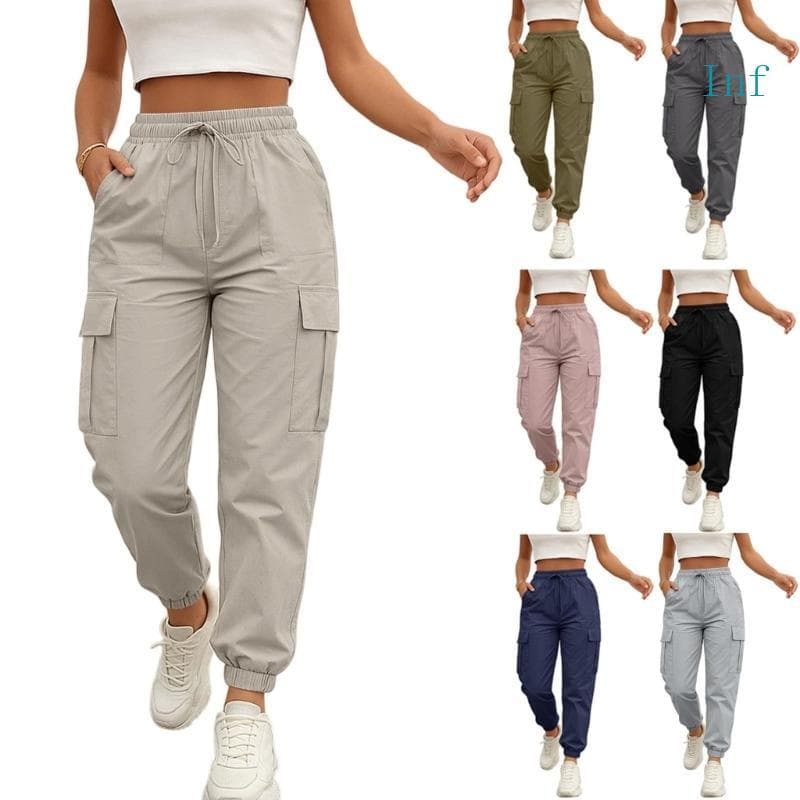 Inf Calças Caminhada Largas Femininas, Leves, Cordão, Cintura, Atlética, Corrida Bolsos, Cargo Casuais Para