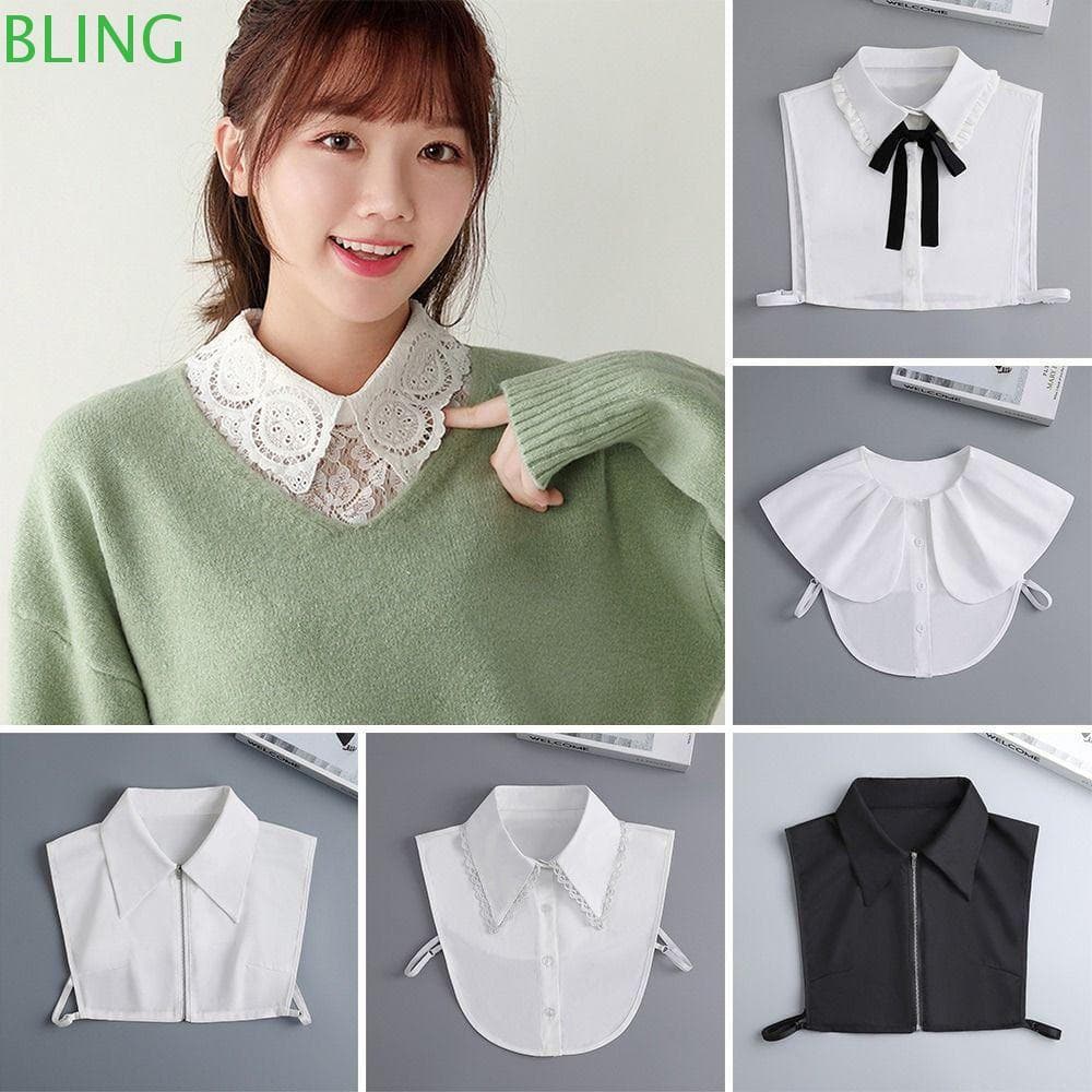 Camisa BLING Gola Falsa , Lapela Clássica De Algodão , Moda Feminina Vintage Blusa Destacável