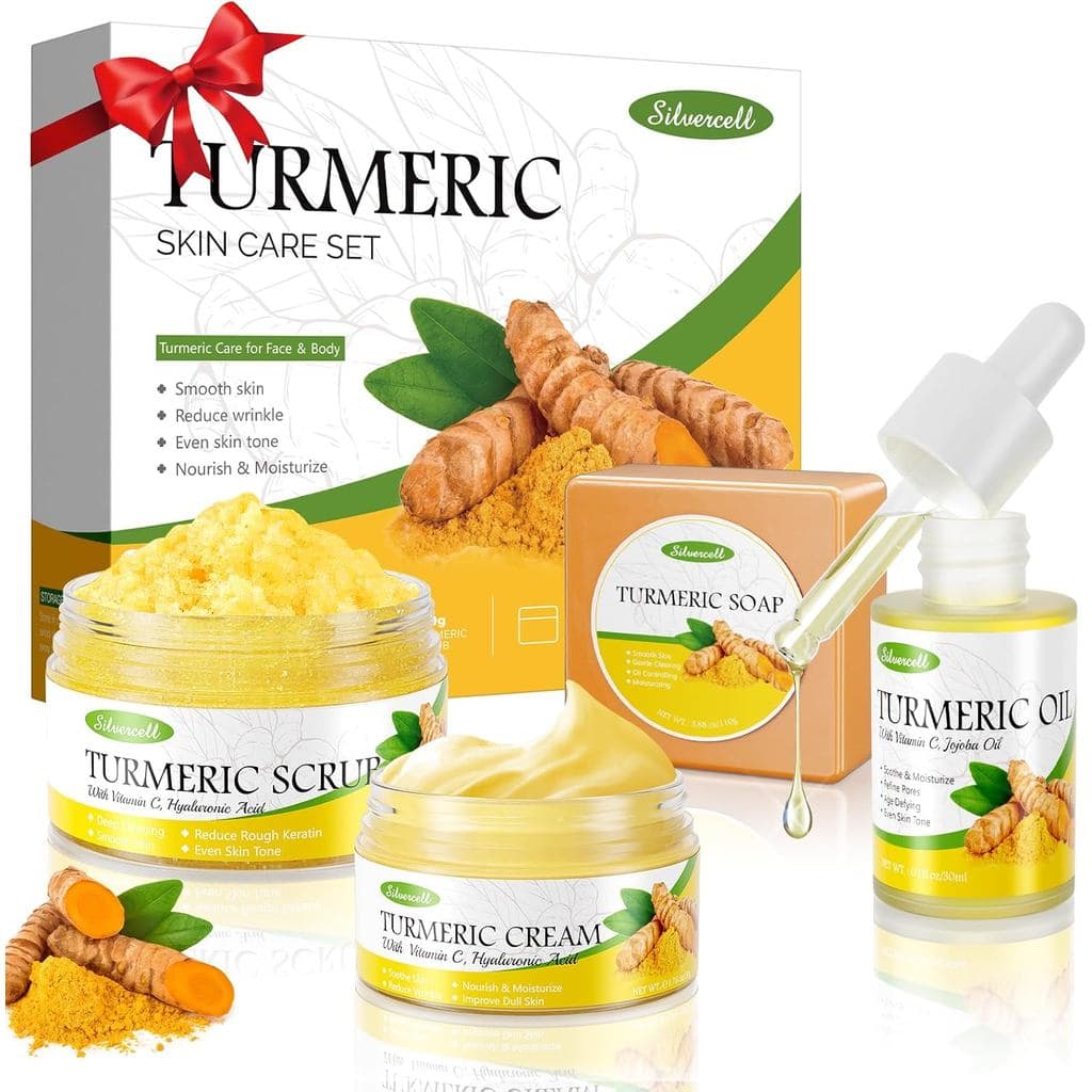Conjunto de Cuidados Faciais com Cúrcuma para Mulheres Weixinbuy, contém Vitamina C, o conjunto inclui sabonete de cúrcu