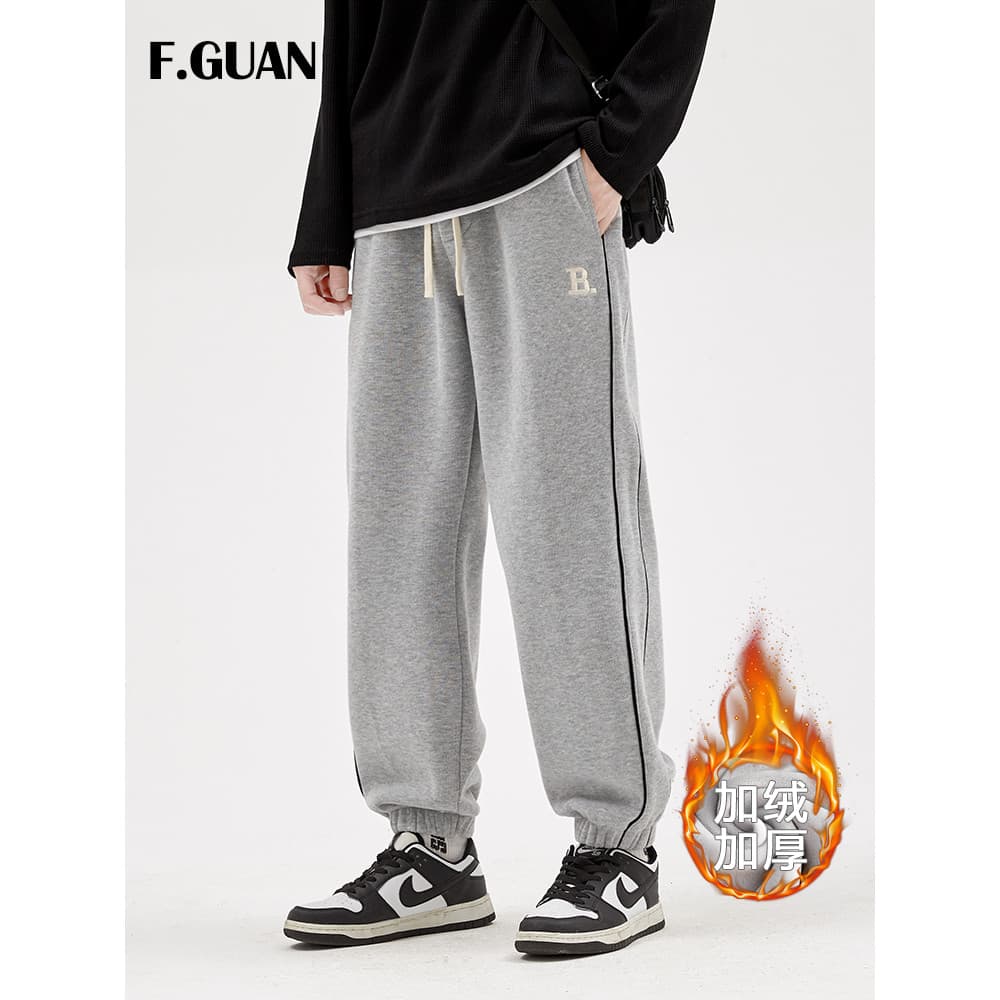W inverno velo-calças de lã masculinas engrossadas calças esportivas casuais carta bordado solto na moda cinza quente Sw