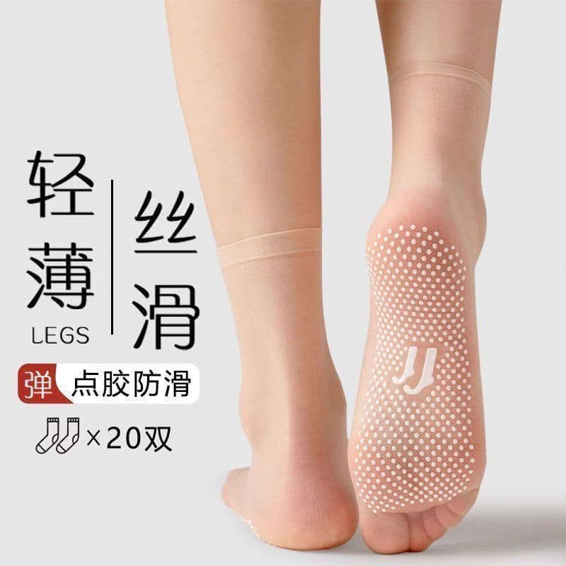 Meias de cristal femininas gola branca curto verão Dot cola antiderrapante meias curtas Ultra-fino anti-snagging meias d