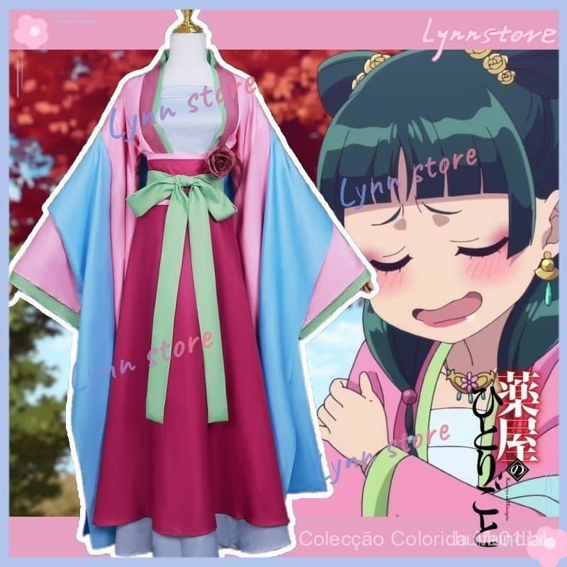 Cosplay de Maomao do Anime The Apothecary Diaries Kusuriya No Hitorigoto, Conjunto de Peruca e Vestido Rosa para Festa H
