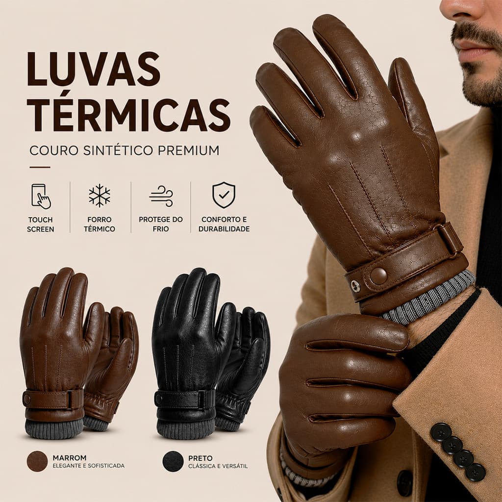 Luva Masculina Touch Screen Couro Sintético Inverno