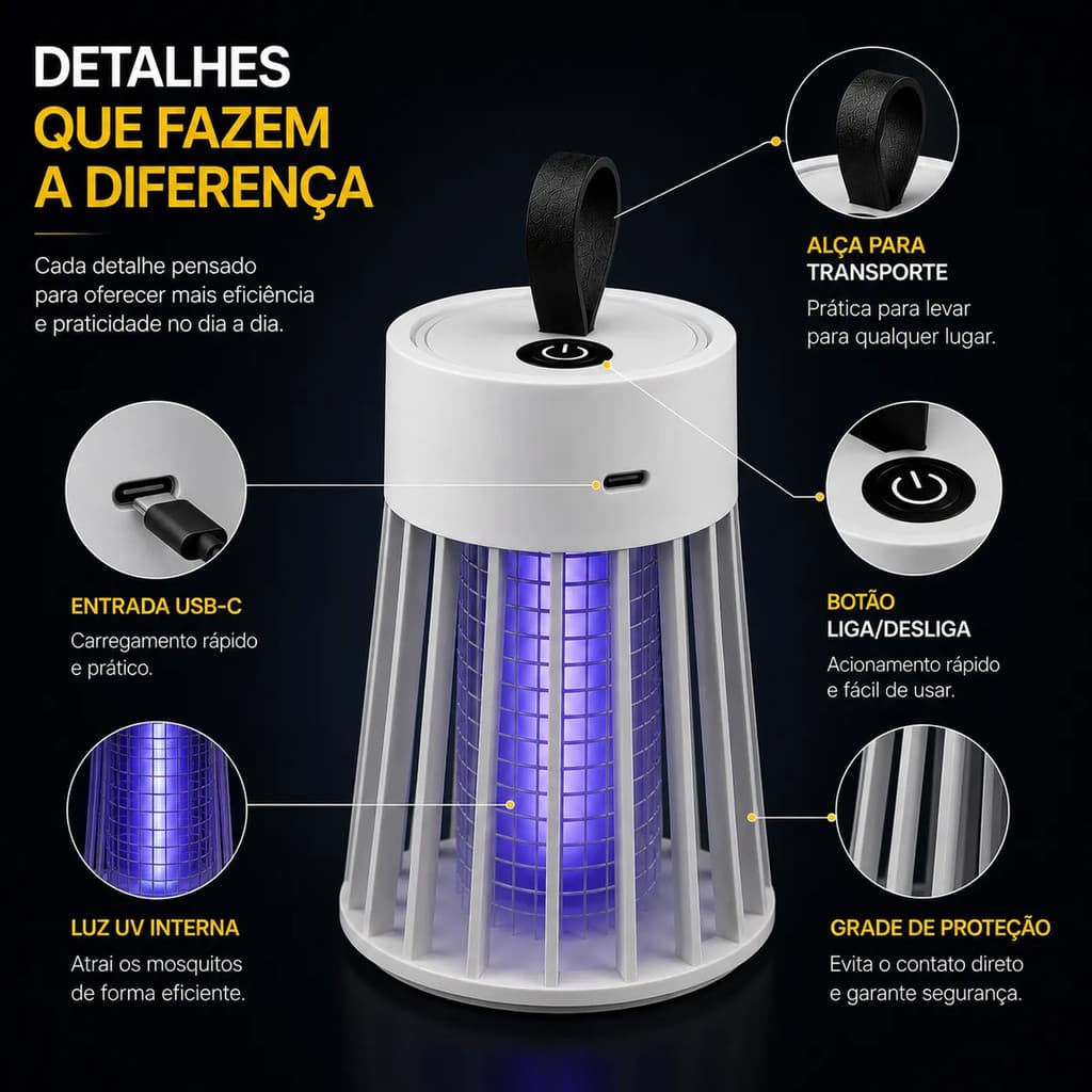 Lâmpada Mata Mosca Mosquito Insetos Com Luz Led Uv Armadilha