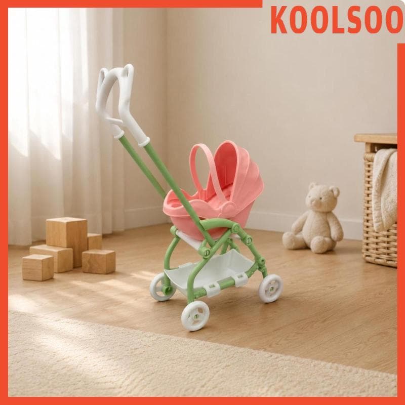 [Koolsoo] Design Realista Carrinho De Boneca Dobrável Compacto Mini Brinquedo Rosa Moldura Verde