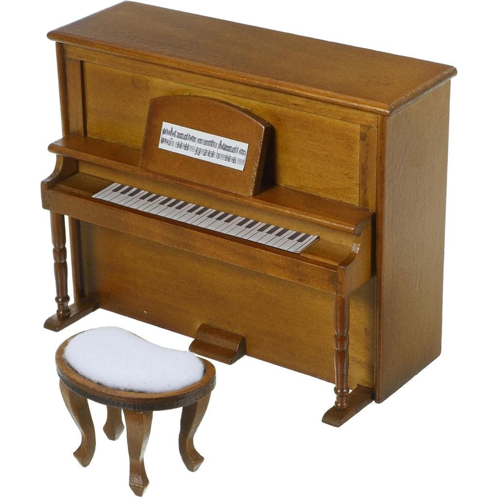 Vaguelly 1:12 Piano Miniatura e Banqueta, Mobiliário para Casa de Bonecas, Ornamento de Piano Vertical para Decoração de