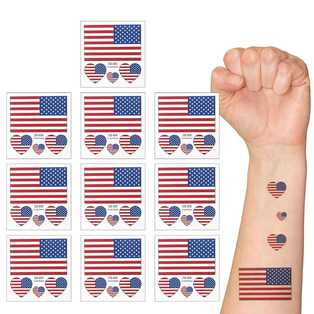 Tatuagens Temporárias da Bandeira Americana para a Copa do Mundo de Futebol 2026 - 10 Folhas - Tatuagens Patrióticas à P