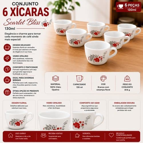 Conjunto Xícaras Porcelana 130ml Café Chá Branca Fiável Elegante Durável Completo