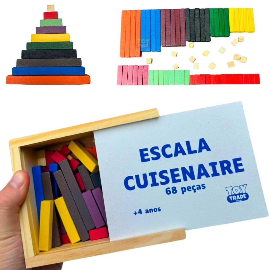 Escala Cuisenaire com 68 Peças em Madeira Colorida – Toy Trade Apoio à Alfabetização Matemática