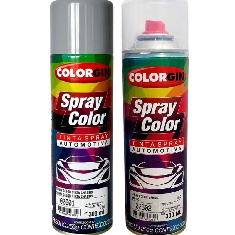 KIT TINTA AUTOMOTIVA COLORGIN CINZA CHASSIS + VERNIZ RAPIDO 300ML