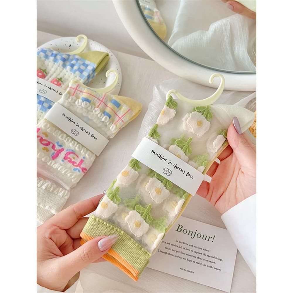 Meias femininas estilo japonês gaze vidro seda estilo fino meias femininas doce versão coreana ins na moda cartão de sed