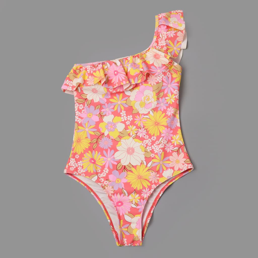 8818 comércio exterior senhoras maiô de uma peça moda Floral babados maiô triângulo de um ombro ser
