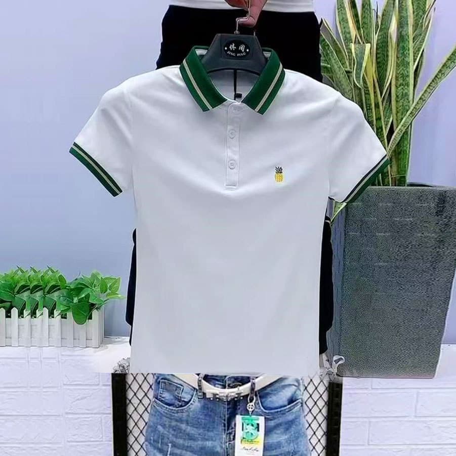 Influenciador camisa polo masculina de manga curta 2026 verão novo estilo juventude fino ajuste abacaxi espírito cara me