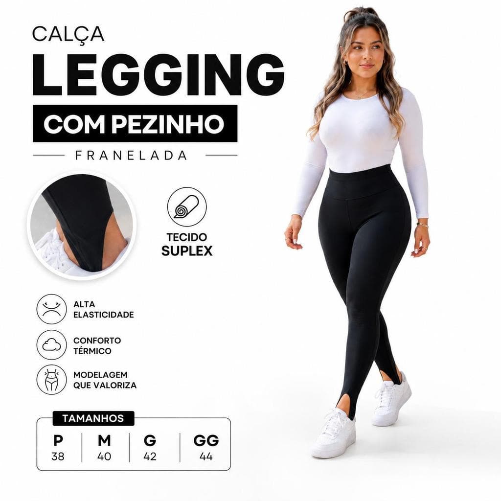 Calça franelada leggin feminina com pezinho inverno moderna ideal para o dia a dia PM G GG