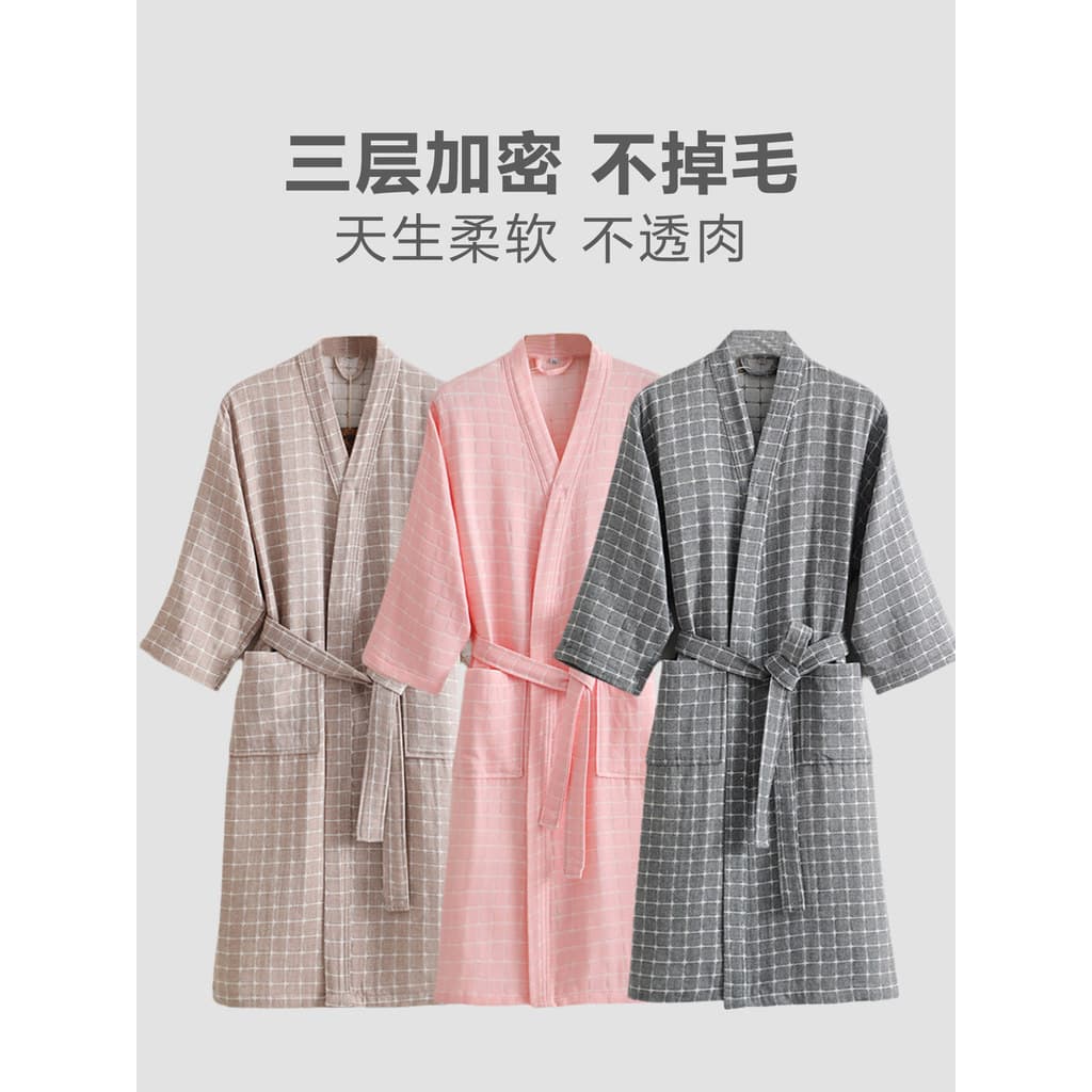 Roupão de banho de gaze de três camadas de algodão puro masculino feminino novo estilo tamanho grande adulto camisola de