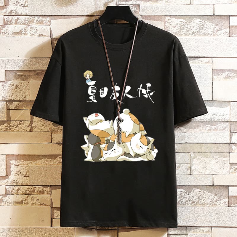 Algodão puro Natsume amigos livro de manga curta camiseta gato professor roupas periféricas das mulheres dos homens meia