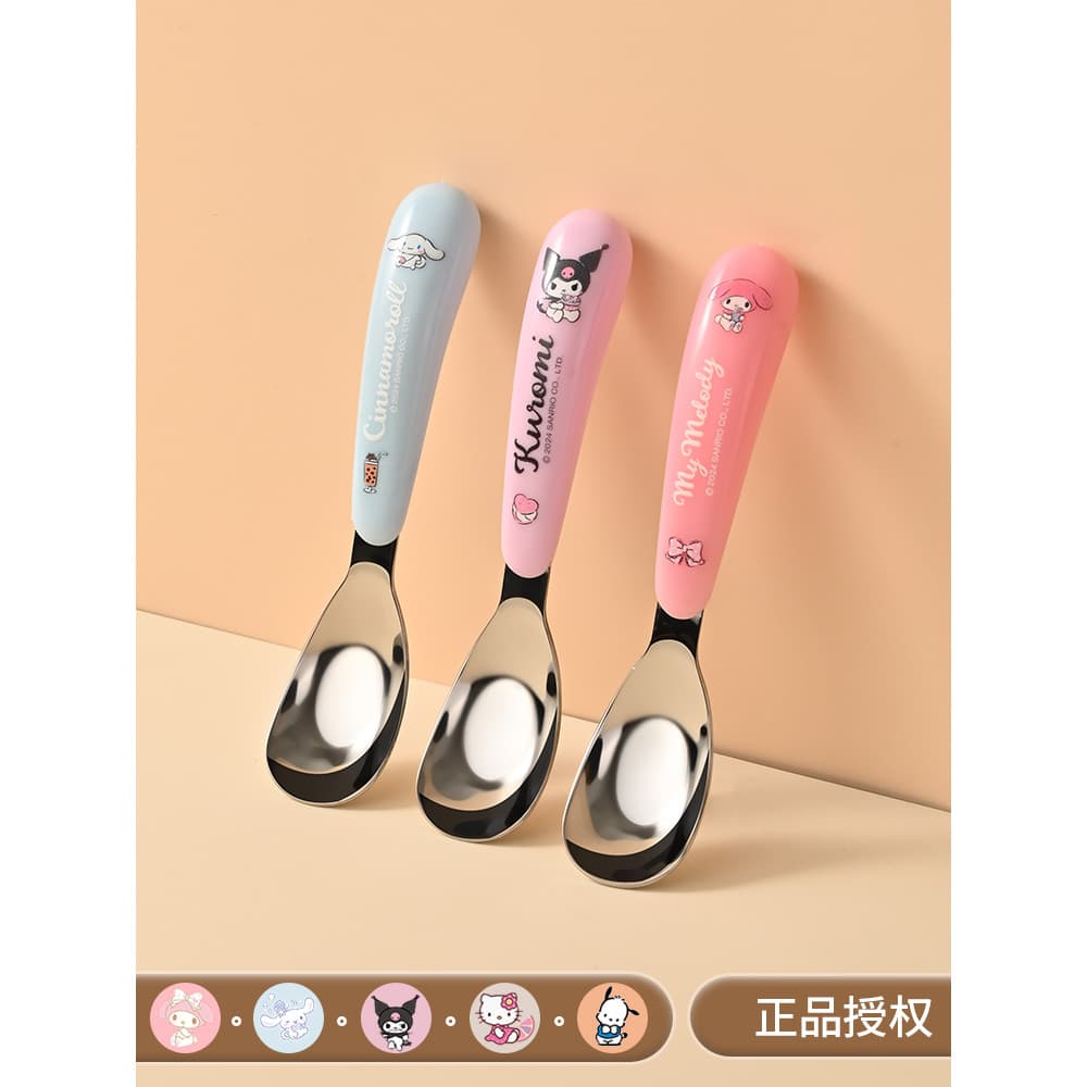Sanrio 304 colher de lingote de aço inoxidável crianças bonito comer pequena colher garfo conjunto doméstico aprender a