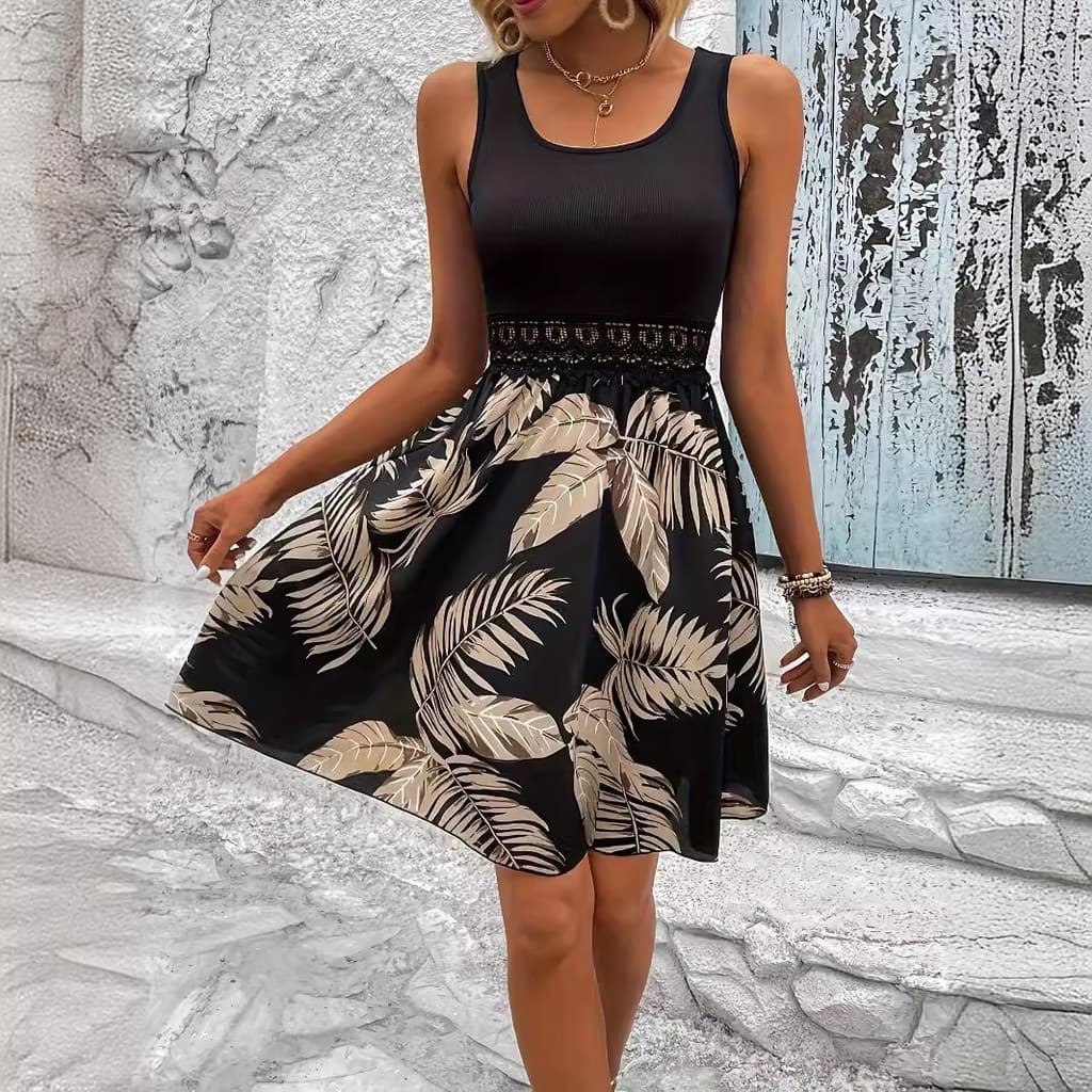 Vestido colete de renda estampado Tropical Temu Roupas femininas h Remessa