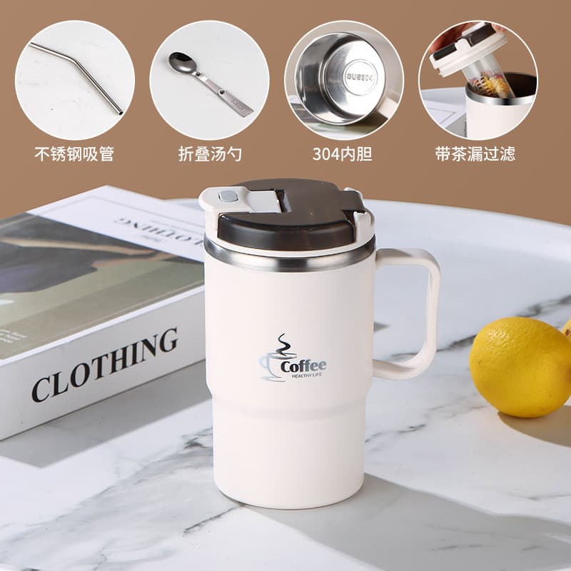 Caneca de aço inoxidável 304, vem com divisória de chá, copo de palha isolado de camada dupla, copo de café de alto valo