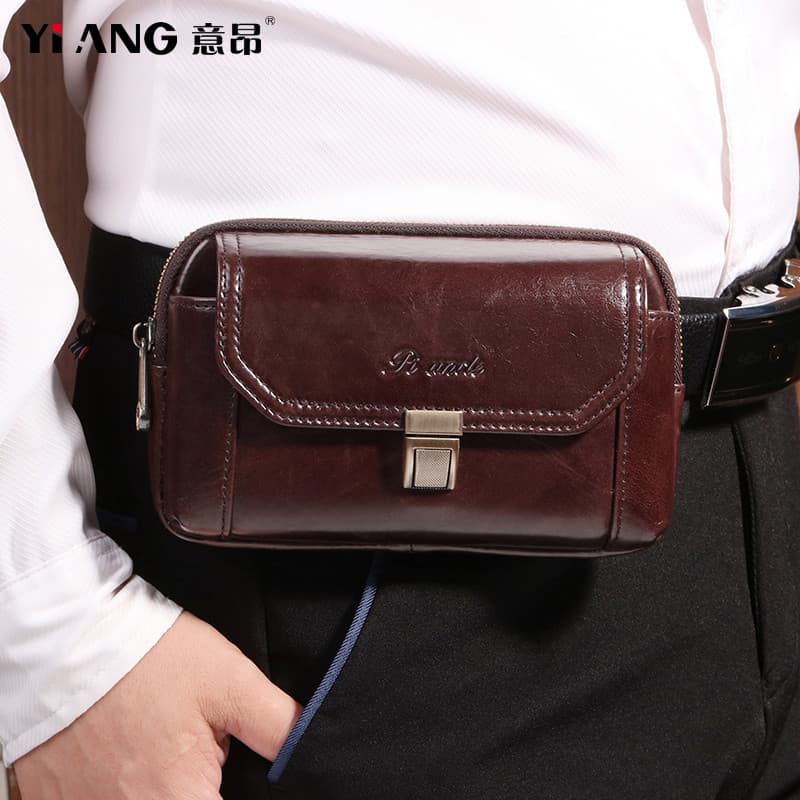 Novo estilo masculino couro genuíno saco de cintura do telefone móvel usar cinto pequena cintura saco estilo Horizontal