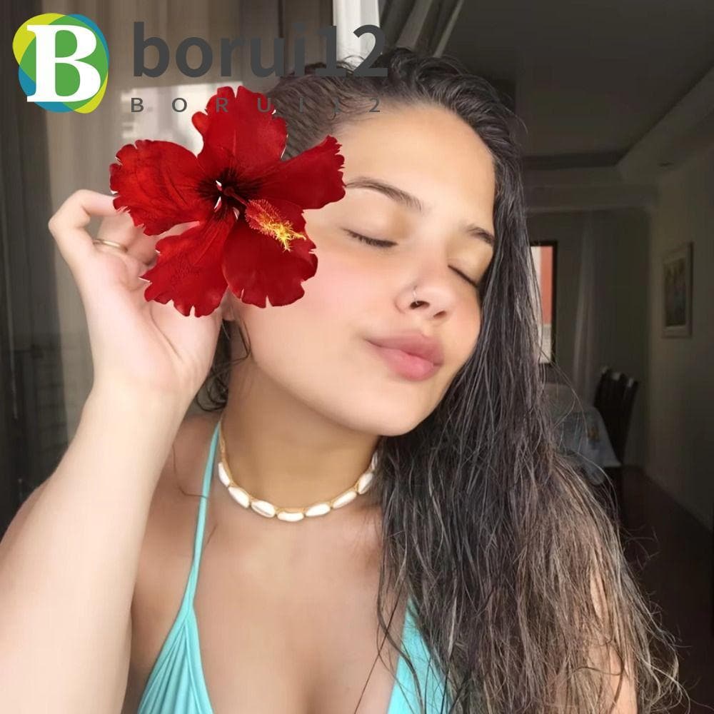 BORUIB Hibisco Flor Hairpin , Pano Franja Clipe Artificial Grampo De Cabelo , Estilo Férias Headwear