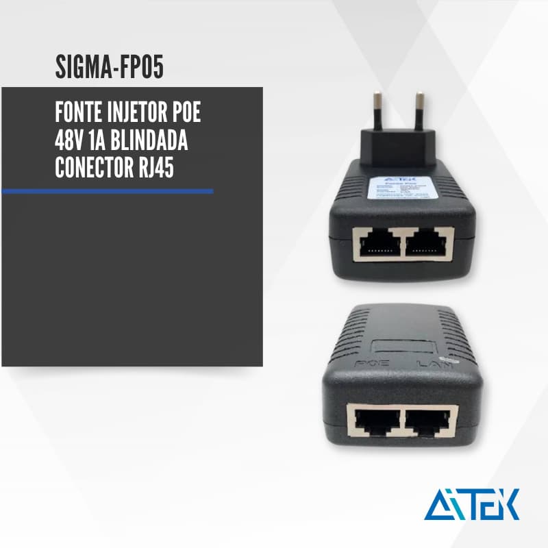 FONTE INJETOR POE 48V 1A BLINDADA CONECTOR RJ45 SIGMA-P05