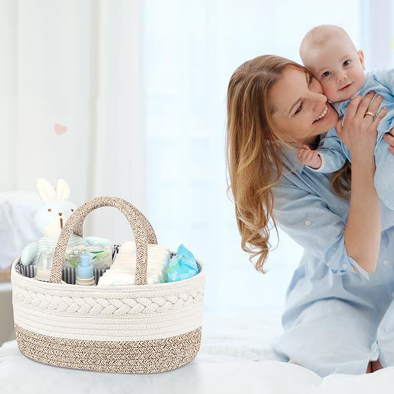 Nordic algodão corda tecido cesta de armazenamento de fraldas do bebê destacável seco molhado separação cesta cesta de a