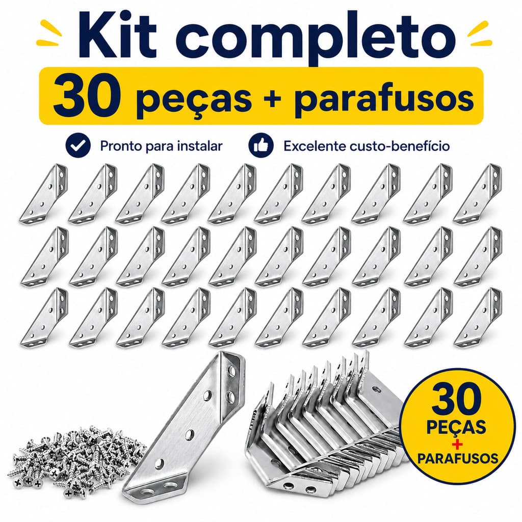 Kit 30 Conector Canto Aço Inoxidável Para Móveis Univers