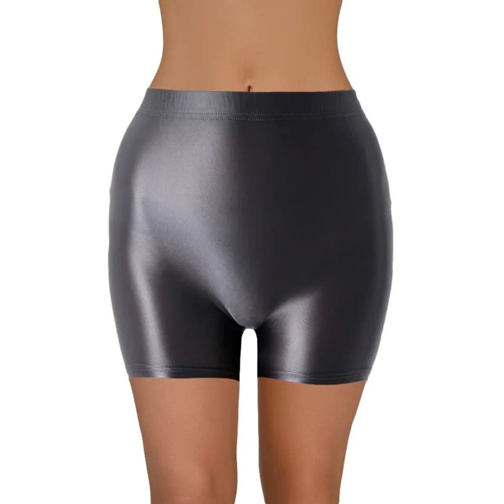shorts Elásticos Altos De Seda Brilhante Sem Costura