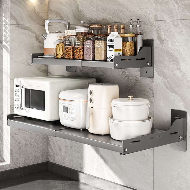 Novo estilo retrátil cozinha microondas prateleira sem perfuração parede-pendurado forno prateleira doméstica fixado na