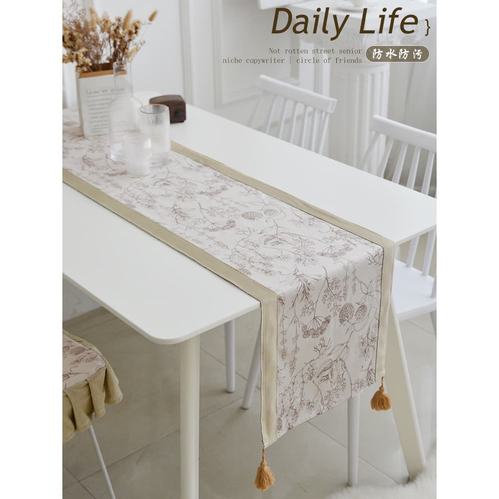 Corredor de mesa retrô francês, à prova d'água, à prova de óleo, estilo creme, tecido de mesa de jantar, tira longa, mes