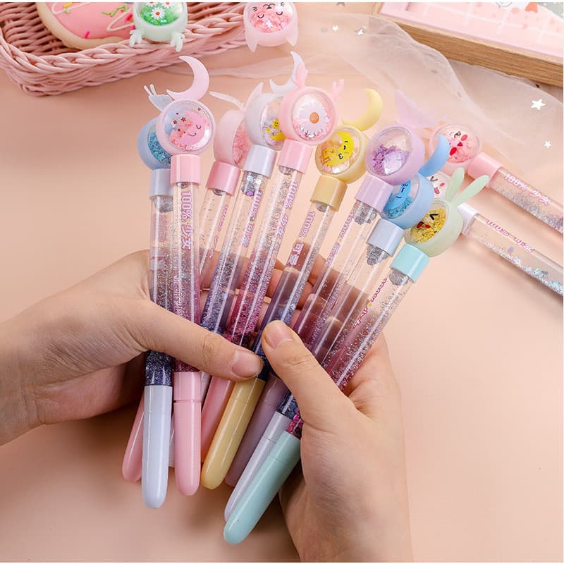 Caneta gel com lantejoulas e glitter, caneta criativa de desenho animado Super fofa com glitter, caneta preta fofa, prêm