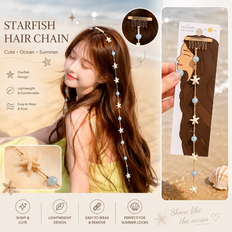 Correntes De Cabelo Com Contas De Concha De Estrela Do Mar Estilo Praia Boêmio Acessório Feminino Diário