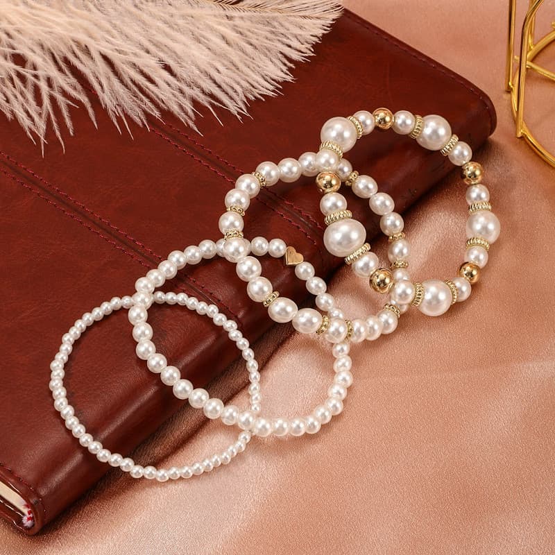 4 Pçs/Set Pérolas Artificiais Contas Pulseiras Conjunto Para Mulheres Moda Jóias Acessórios Presente Elegante