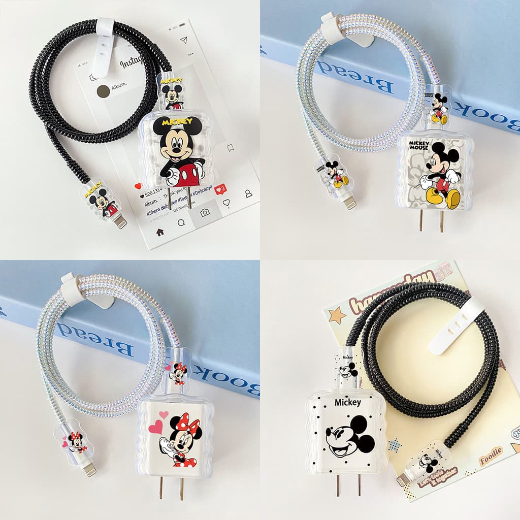 Conjunto de 5 peças de protetores de cabo de dados com desenhos fofos da Minnie e do Mickey, adequados para carregadores