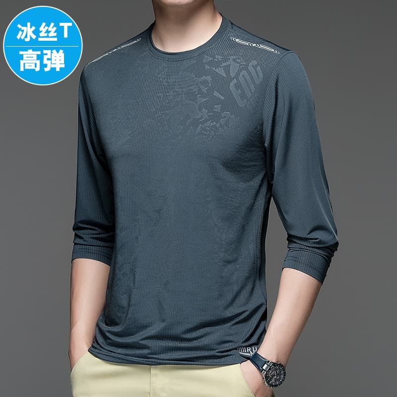 2024 primavera novo estilo de secagem rápida gelo seda manga comprida camiseta masculina Casual esportes Fitness ao ar l
