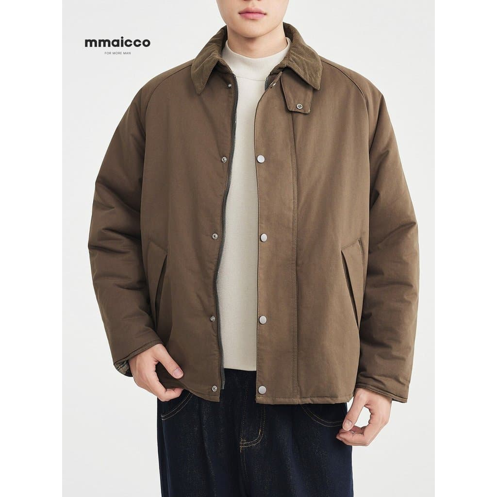 Momaike roupas masculinas soltas manga Raglan lapela algodão acolchoado roupas masculinas 2025 inverno novo estilo estil