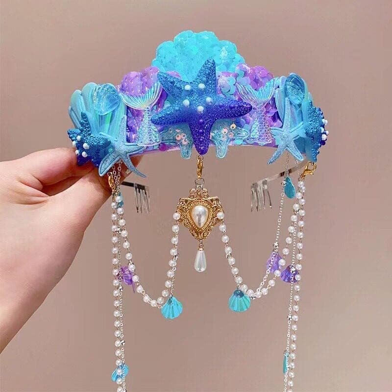 Super fada sereia bandana crianças coroa Headwear meninas pérola borla testa corrente menina arco