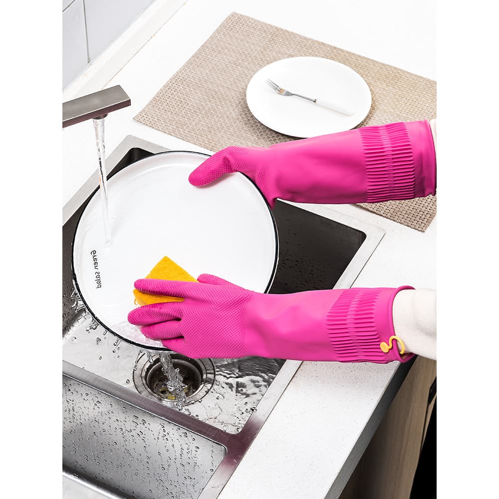Inverno luvas de trabalho doméstico feminino alongado engrossado limpeza de cozinha durável luvas de lavar louça lavar r