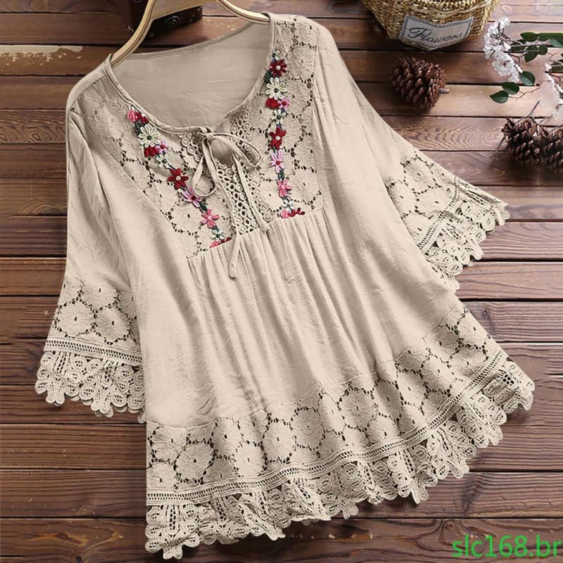 Camisa Feminina Plus Size Casual Slim Retro de Chiffon Estampada 2024 68966 7MB3