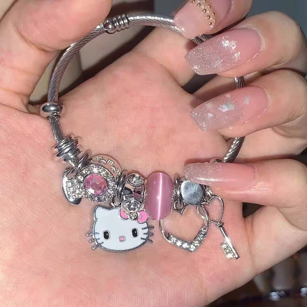 Pulseira acessório Hello Kitty Sanrio, acessório fofo, pingente de gato KT, pulseira para meninas YP7A